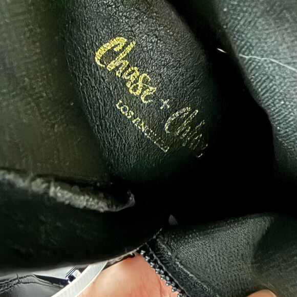 CHASE + CHLOE Block High Heel Faux Leather Pointed Boots 6 Black Zipper Ankle - Picture 7 of 7